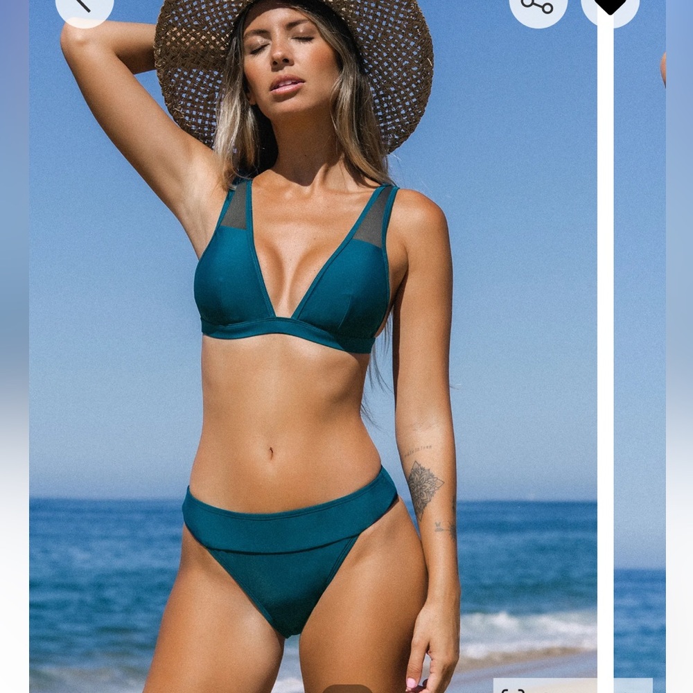 Cupshe Essential Space Mesh Tall Tri & Mid Rise Hipster Bikini Sat W Med teal